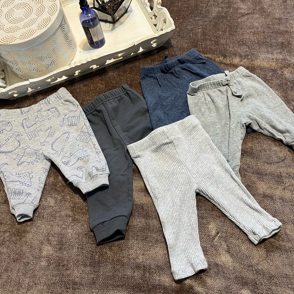 Bundle of Newborn Baby Pants- size 0-3; Gray & Blue Colors